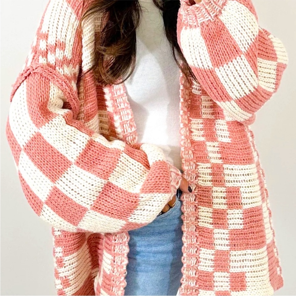 TALULAH Pink Checkered Cardigan